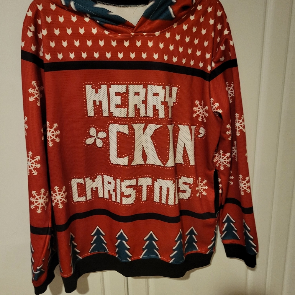 Merry *Ckin* Christmas Jersey Hoodie. Size Medium.